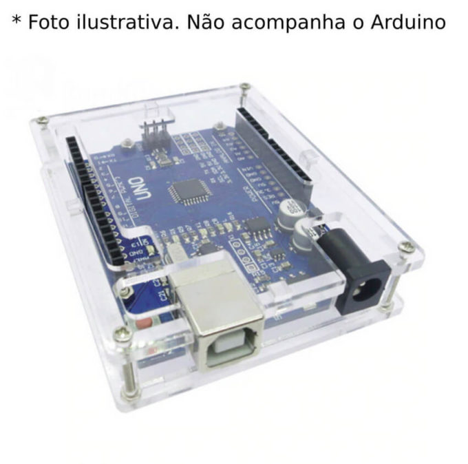 Case para Arduino Uno em Acrílico Transparente serve para proteção do Arduino Uno R3 em acrílico transparente (enviada desmontada).