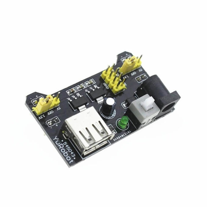 A Fonte Ajustável para Protoboard - 3.3V e 5V foi desenvolvida com o objetivo de facilitar a instalação, funciona apenas conectando-a em uma protoboard e ligada a uma fonte de alimentação.