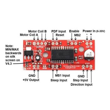 O Módulo EasyDriver V44 A3967 um controlador para motores de passo, compatível com sistema que possa dar saída de um pulso digital de 0 a 5V.