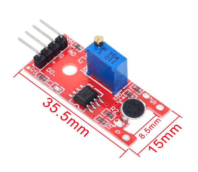 O Sensor KY-038 de Som com Microfone é capaz de medir a intensidade sonora do ambiente ao seu redor.