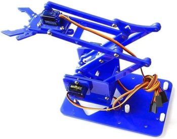 O Kit Braço Robótico Azul Acrílico + 4 Servos foi criado com a finalidade de disponibilizar maiores movimentos aos robôs para auxílio em tarefas simples. Possui estrutura em acrílico azul cortado a laser.