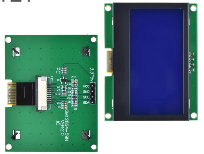 O Módulo Gráfico LCD 128x64 I2C ST7567S possui 128 colunas por 64 linhas de um modo compacto, com fácil usabilidade por conter conexão I2C.