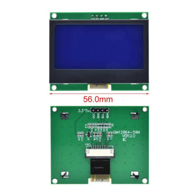 O Módulo Gráfico LCD 128x64 I2C ST7567S possui 128 colunas por 64 linhas de um modo compacto, com fácil usabilidade por conter conexão I2C.