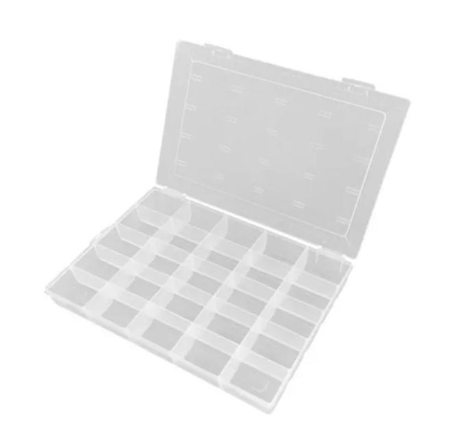 A Maleta organizadora UT-120 - 33 x 24 x 4,9 cm possui 25 divisórias fixas, sendo ideal para organizar seus componentes eletrônicos ou qualquer material que desejar.